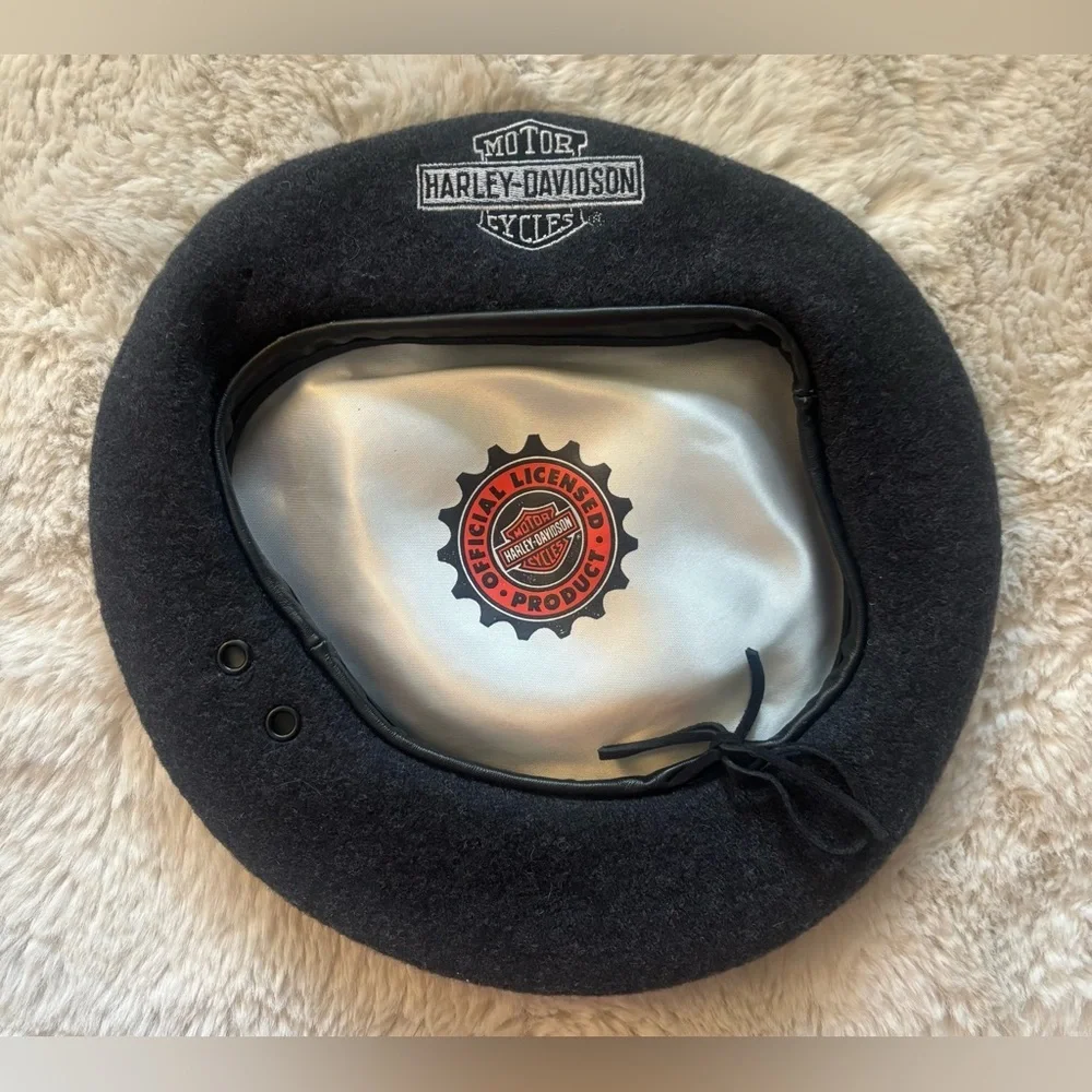 Vintage Harley-Davidson Gray Wool Ivy Cap, Beret, Newsboy Flat Cap, Leather Brim